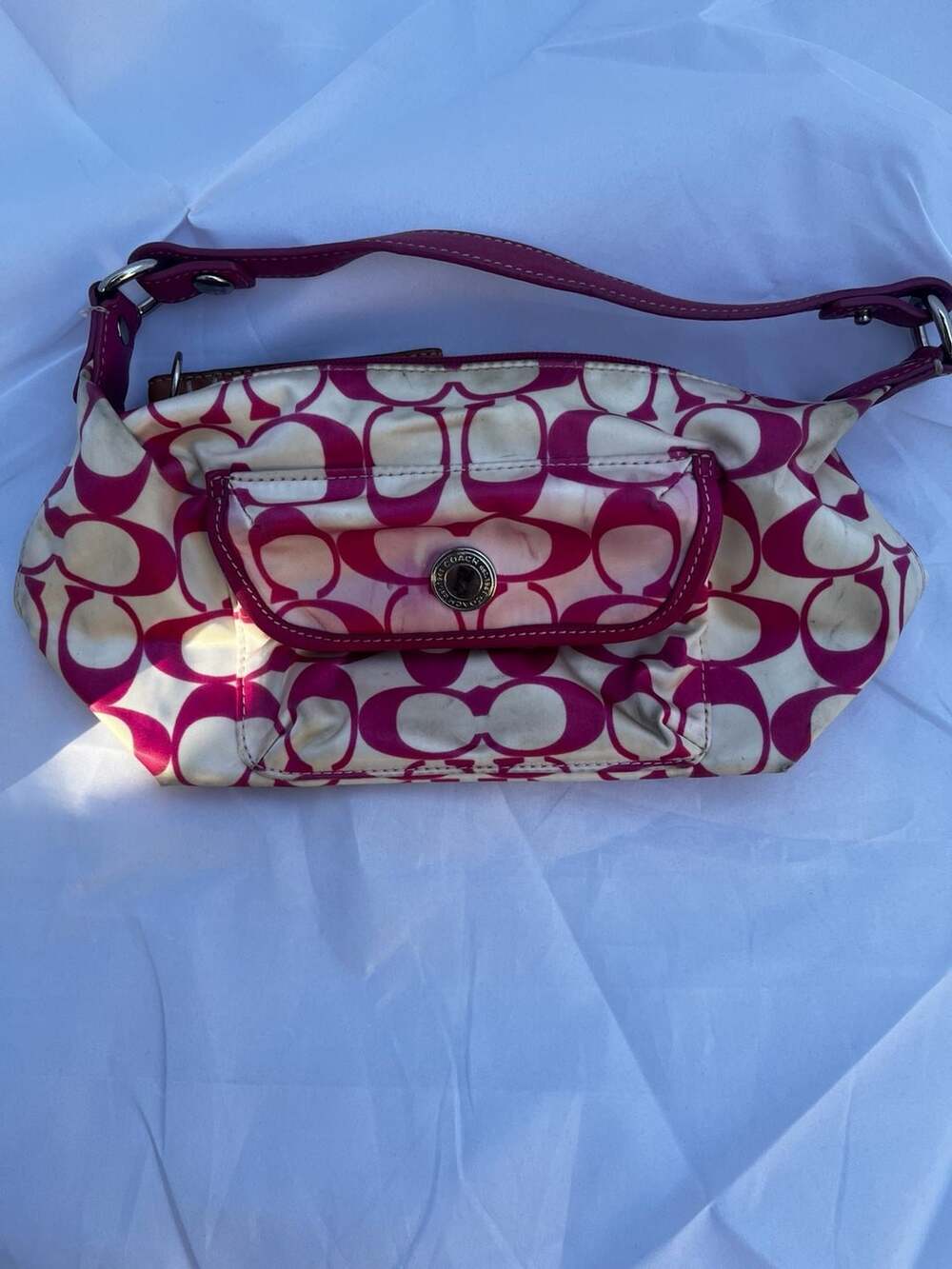 Coach Signature C Pocket Shoulder Bag Pink White